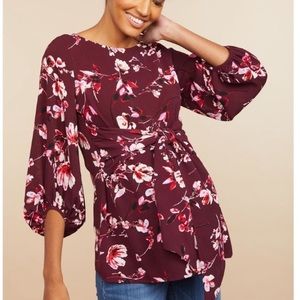 *Final price* MOTHERHOOD MATERNITY Burgundy Floral Tie Front Top